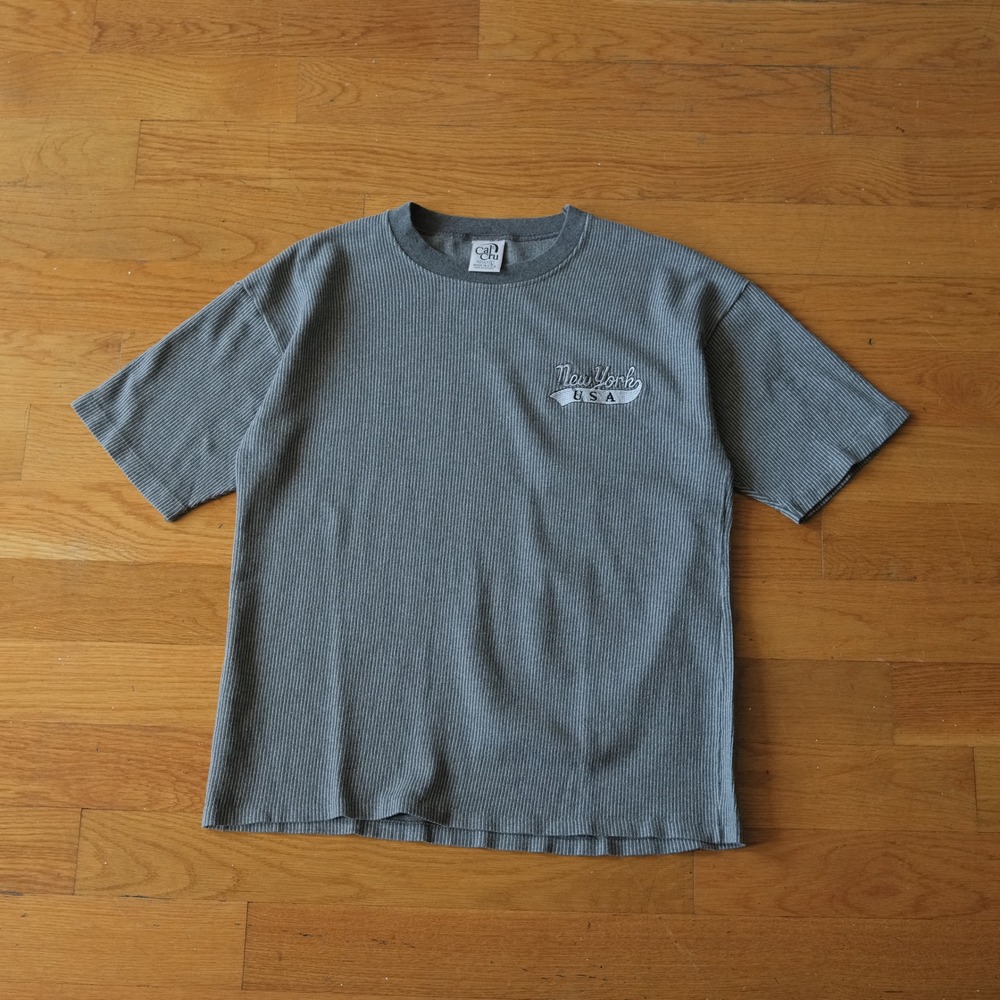 Ribbed New York USA Embroidered T-Shirt Mens Gray Ribbed New York USA